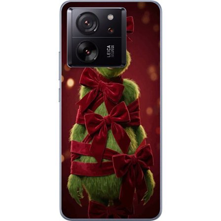 Kompatibel Mobilcover til Xiaomi Xiaomi 13T Grinch-figuren dekoreret med røde velourbånd i en festlig studieindstilling med legende og humoristisk s
