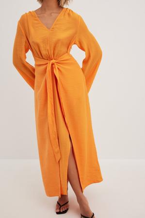 NA-KD Boho Maxi robe nouée à la taille - Robe Portefeuille - Orange - EU 34