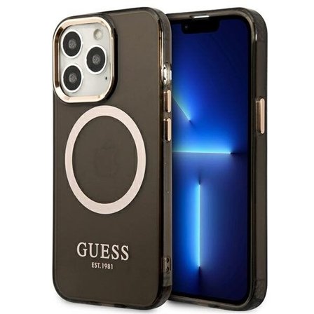 Guess Gold Outline genomskinligt MagSafe-fodral för iPhone 13 Pro Max - svart