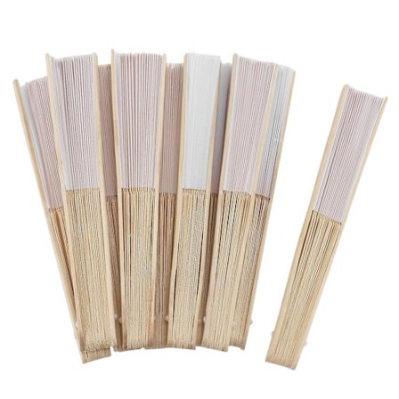 10 st 21cm Vit Färg Tyg Hand Fläkt, Siden Hand Fläkt Bröllopsfest