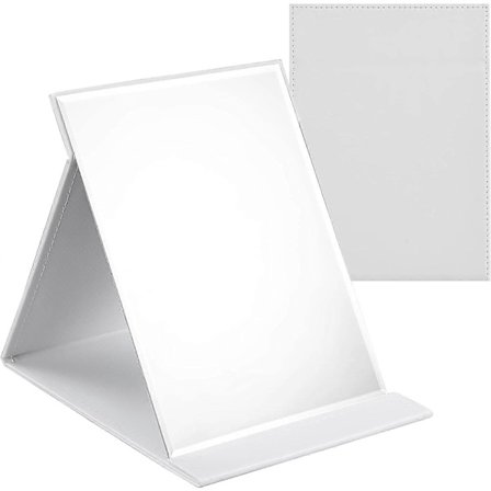 Bærbart Sammenleggbart Speil, Super HD Kompakt Sminkespeil, Svart PU Lær Reisespeil, Frittstående Sminkespeil