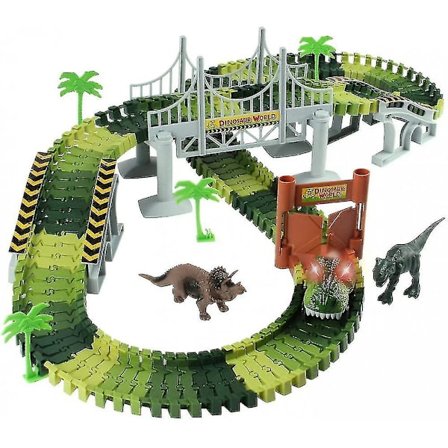 Racerbane Dinosaur Legetøjsbil & Fleksibelt Banessæt 2 Dinosaurer