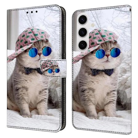Samsung Galaxy S25 Etui med pung Mønster print Stand Leather Flip Phone Cover - Hat Kat