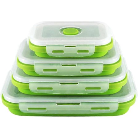 Silikone Madopbevaringsbeholder med Lufttætte Låg, Sammenklappelig Silikone Madkasse Bento Box til Køkken Camping, BPA-fri Grøn