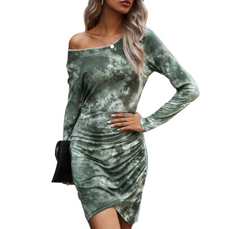 Höst Casual Tie Dye Print T-shirt Dress Dam Long Sleeve Sl