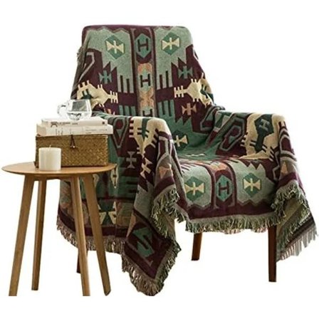 Dekorativ bomullsfilt i vävd bomull, soffhandduk, varm bomullsöverdrag 130 x 180 cm (boho-stil)