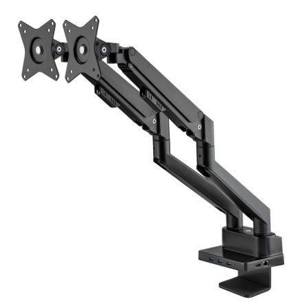 Manhattan MH Aluminum Gas Spring Dual Monitor Desk Mount with 8-in-1 D