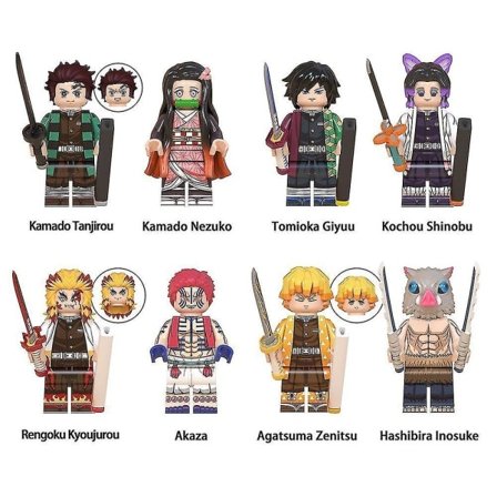 8-pack Demon Slayer Blockfigurer - Blade Inosuke Tanjiro Nidou Samlade