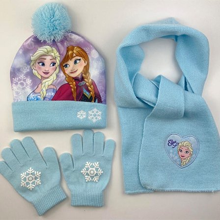 Disney Frozen 3-delt sæt: Elsa Anna strikket hue, handsker, halstørklæde til børn - vintergave