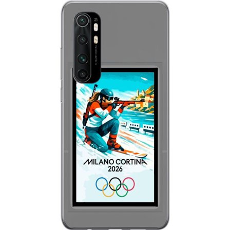 Yhteensopiva Puhelinkuori Xiaomi Mi Note 10 Lite Retrojuliste Cortina Milano 2026 vuorilla, talviurheilijoilla, italiankoloreilla, Milanon tuomiokirko