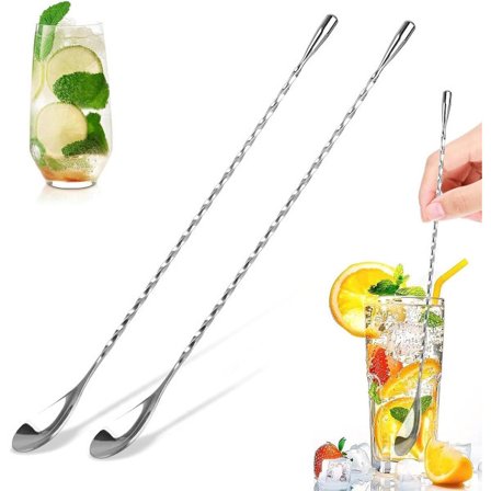 2 stk - Cocktail skje - 30 cm - Cocktailrører - Cocktail Muddler - Bar skje - Skje