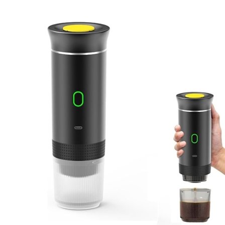 Bærbar Kaffemaskin, 12V Oppladbar Espressomaskin, Kompatibel med Små Kapsler, Store Kapsler og Malt Kaffe