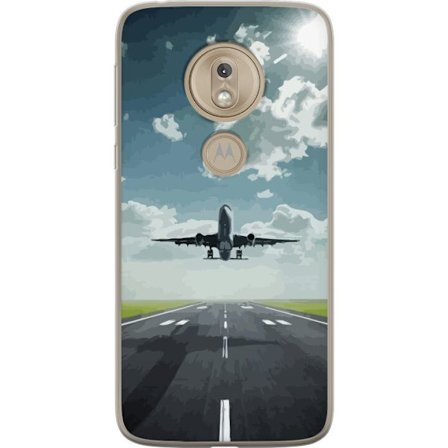 Yhteensopiva Puhelinkuori Motorola Motorola Moto G7 Play Lentokone nousee kiitoradalta kohti sinistä taivasta, voimakas matka- ja ilmailuaihe täydel