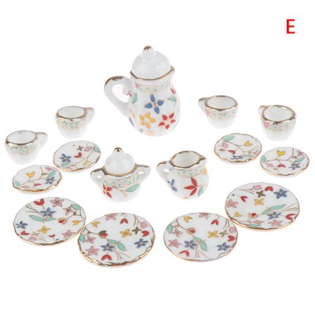 1:12 dukkehus miniature 17 stk porcelæn te kop sæt chintz flo