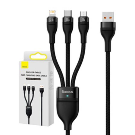 3-i-1 USB-kabel Baseus Flash Series, USB-C + micro USB + Lightning, 100W, 1,2m (svart)