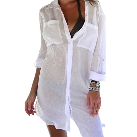 Strandklänning för kvinnor, baddräkt, bikiniöverdel, morgonrock, tunika, skjorta, V-ringning, sommar, enfärgad