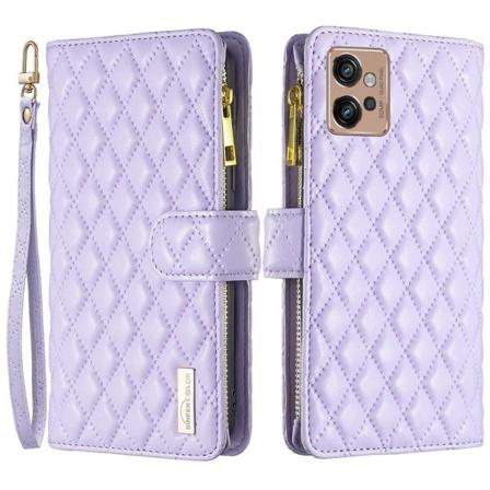 SKALO Motorola Moto G32 4G BINFEN COLOR Big Wallet Quiltat Plånb Lila