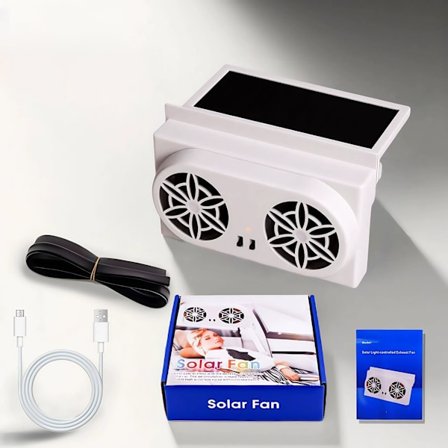 Bilrudeventilator Solcelledrevet - Kølende Bilventilator Køretøjsudsugningsventilator, Elektrisk Kølende Genopladelig Ventilator til Rejser Udendørs