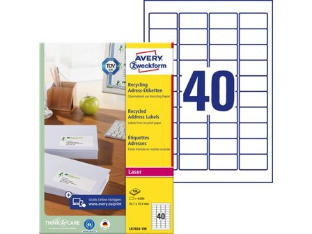 AVERY Etikett återvunnen 45,7x25,4mm 4000/fp - Lyreco - Emballage och lagerutrustning - Etiketter och godsmärkning - Adressetiketter