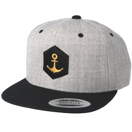 Jack Anchor - Gris snapback Gorra - Hexagon Anchor Heather Grey Black Snapback @ Hatstore