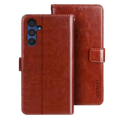 Samsung Galaxy A15 5G -kotelo, hullunhevosen tekstuurin nahkainen lompakkokotelo Brown