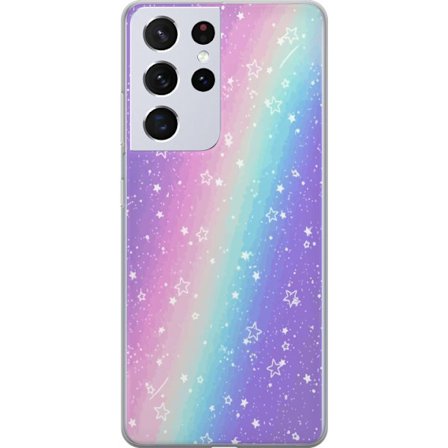 Kompatibel Mobilcover til Samsung Galaxy S21 Ultra 5G Rainbow-farvet pastelbaggrund med hvide stjerner og glitrende prikker i blød overgang