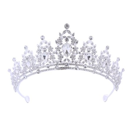 Dame krystal bryllupstiara, kongelig dronningekrone, rhinsten prinsessetiara, myndighedsalder skønhedskonkurrence prom fødselsdagshårtilbehør (hvid)