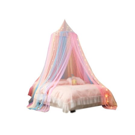 Sateenkaaritaivas tytöille, sängynkatos valoilla, sängynkatos tyttöjen huoneeseen, hyttysverkko sänkyyn, parivuode, yhden hengen sänky, queen size