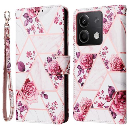 Støtsikkert etui i marmor-mønster lommebok-telefondeksel i lær for Xiaomi Redmi Note 13 5G