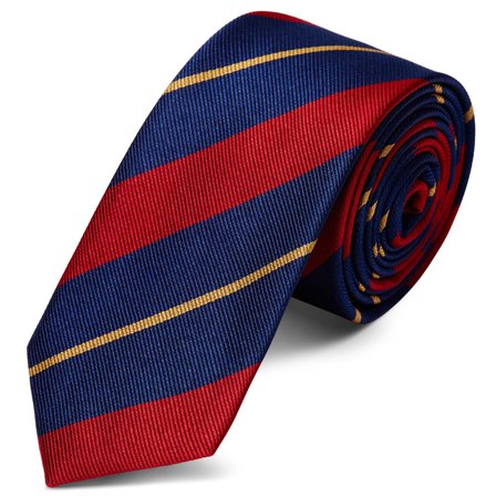 Red & Gold Stripe Navy Silk 6cm Tie for Men - Patterned Ties