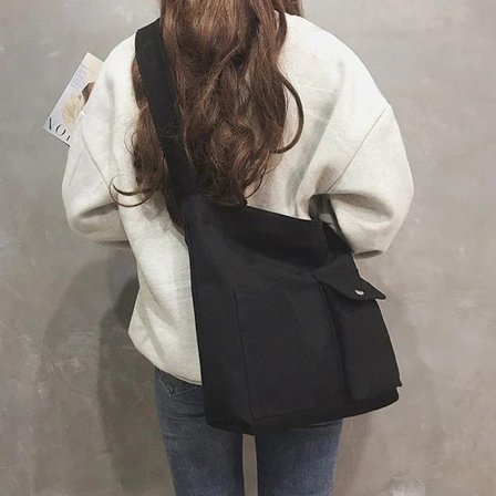 Dam Tote Canvas Handväskor Axelväska SVART svart