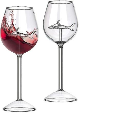 Sett med 2 Hai-Vinglass, Rødvin Glass med Hai Inni, Krystallfløyter Goblets Nyhet Gave