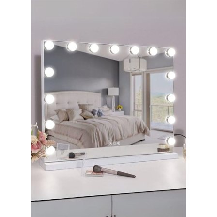 UNIQ XL Luksuriøst Hollywood makeup spejl med lys - 15 LED-lamper og touchfunktion - Hvid