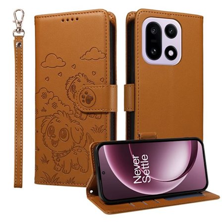 OnePlus 15 Konstläder Plånboksfodral RFID-Skydd Imprinted Dog Pattern