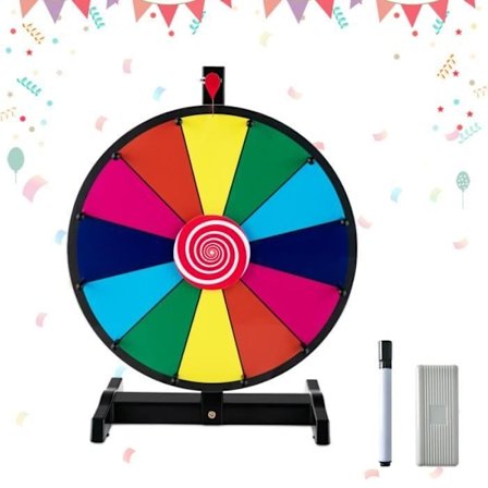 COSTWAY Lykkehjul 15 tommer (Dia.38 cm)-12 farvede slidser-præmiehjul-tørmarkør, viskelæder-skridsikker base-karneval