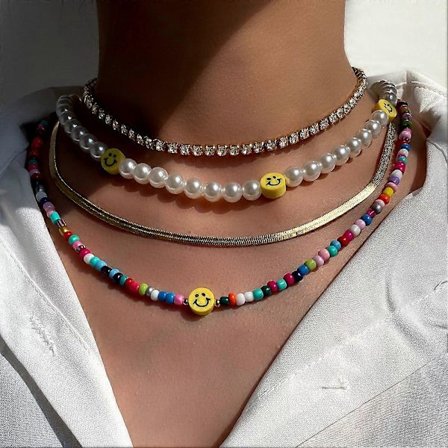 Bohemia Multilayer Smiley Perle Regnbue Perlehalskæde Choker til Kvinder Akryl Frugt Hjerte Perler Kæde Halskæde Strand Smykker