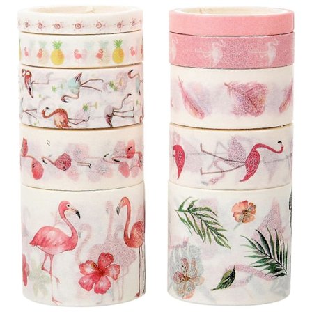 10 rullaa washi-teippiä, flamingo-teippejä, esteettisiä washi-teippejä, koristeellisia scrapbooking-teippejä