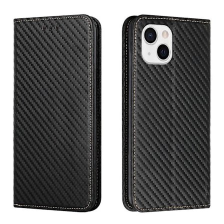 Kompatibel med iPhone 14 Carbon Fiber Tekstur Magnetisk Flip Læder Telefon Cover