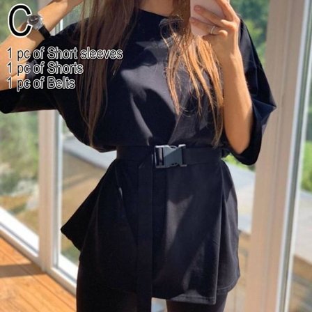 Uformelle solide antrekk Kvinner Todelt dress med belte Hjem Løs S