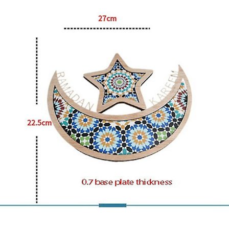 Måne- og stjerne-tredekorasjon til Eid, kompatibel med muslimsk hjemmedekor, matbrett (b)