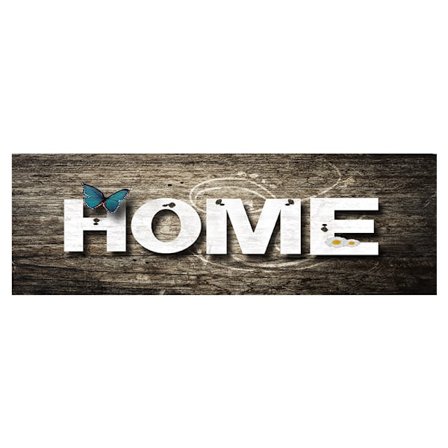 En brun HOME-dørmatte i tre fra 40×60 cm skittfelle innendørs og utendørs