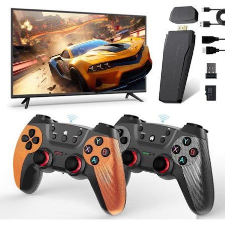 2025 Seneste Model Opgraderet Trådløs Retro Spillekonsol, Retro Game Stick 4K med 20.000+ Spil og 9 Indbyggede Emulatorer, Tilslut en