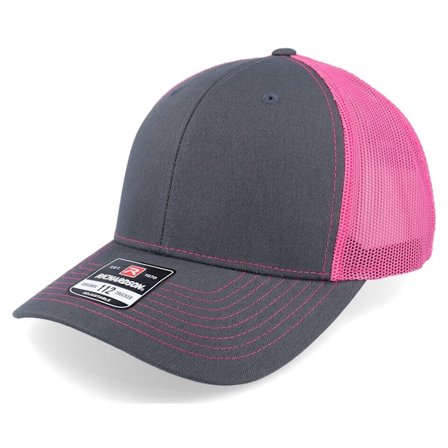 Richardson - Grå trucker Kasket - 112 Split Charcoal/Neon Pink Trucker @ Hatstore
