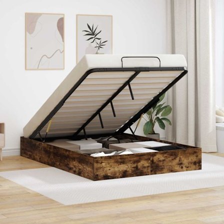 Ottoman Sängram med lagring Rökt ek 193 x 120 x 25 cm Spånskiva