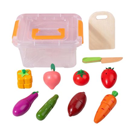 11 Delar Trä Skärande Frukt Leksak med Skärbräda & Förvaringslåda för Småbarn Jordgubbsstil