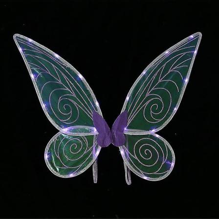 Fevingar for jenter, vaksne, lysande sommarfuglvingar, LED-fevingar for barn, kvinner, Halloween-cosplay Purple