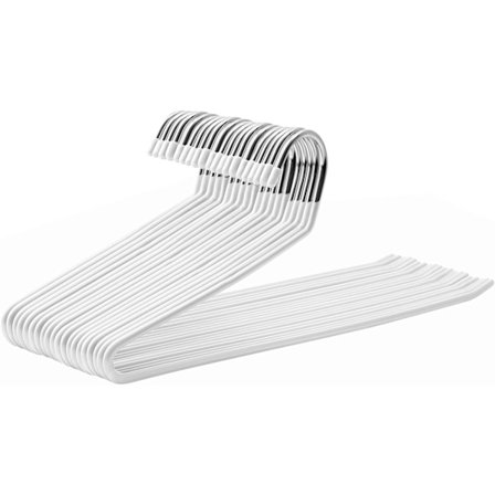 20-pack byxorhängare, metall, öppen ände, halkfri beläggning, platsbesparande, längd 35 cm, vit