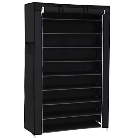 Songmics 10-kerroksinen kenkäteline pölysuojalla, kenkäkaappi, musta