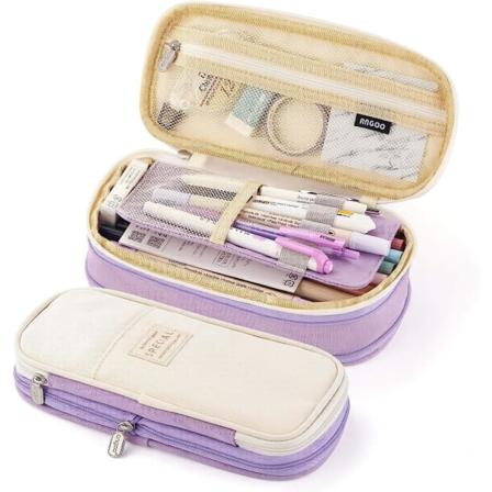 Etui med stor kapasitet, kontor, skola, stor förvaringsväska med hög kapacitet, påshållare, boxorganisator, blå (lila)