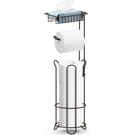 Golvstående toalettpappershållare i brons med övre hylla